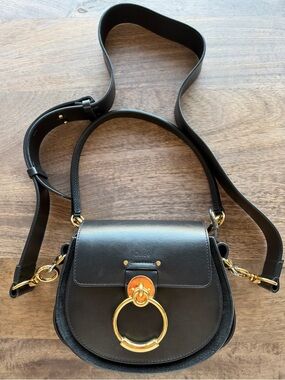Chloe Black Leather Small Tess Crossbody Bag with Gold Ring Hardware